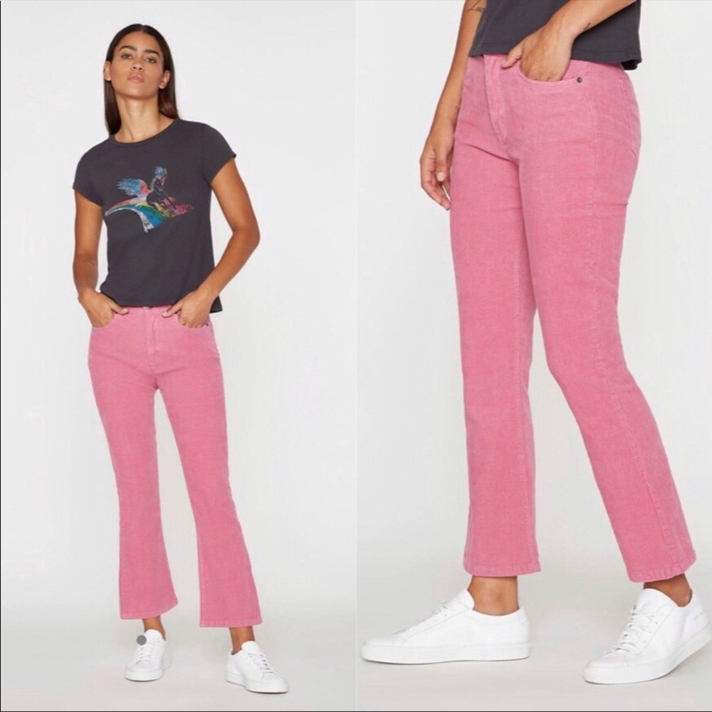 Pam And Gela Pink High Rise Corduroy Cropped Pants